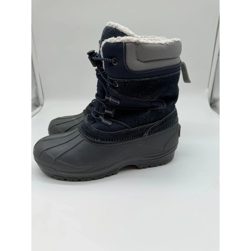 Lands End Womens Navy Blue‎ Gray Fleece Lined Winter Snow Duck Boots Size 7
